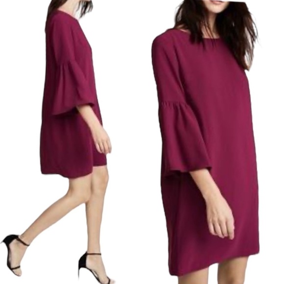 AMANDA Uprichard Angela Flutter sleeve Shift Dress New Small black Cherry red - Picture 2 of 10